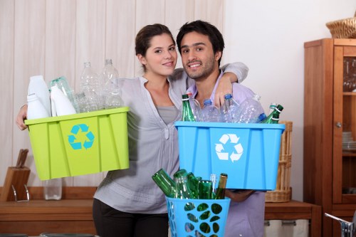 Professional waste management team handling business waste